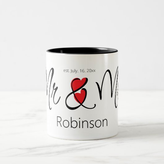 Mr & Mrs Custom Naam Elegant Eenvoudige Two-Ton Tweekleurige Koffiemok (Center)