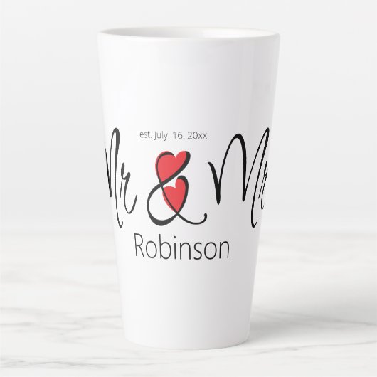 Mr & Mrs Custom Naam Elegant Modern Two-Ton Latte Mok (Voorkant)