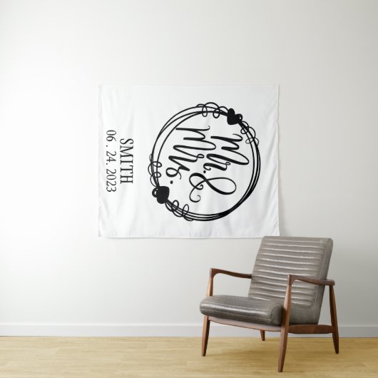Mr & Mrs Custom Wedding Backdrop Wandkleed (In Situ (horizontaal))