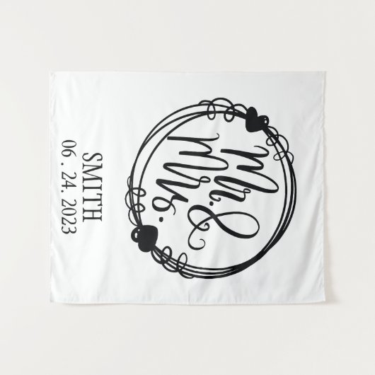 Mr & Mrs Custom Wedding Backdrop Wandkleed (Voorkant (horizontaal))