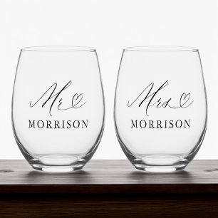 Mr & Mrs Custom Wedding Modern Wijnglas Zonder Voet