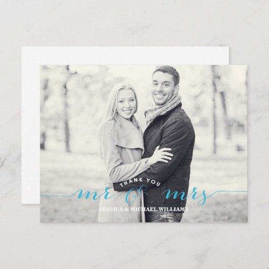 Mr & Mrs Dank u | Blauw Briefkaart (Voorkant / Achterkant)