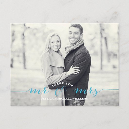Mr & Mrs Dank u | Blauw Briefkaart (Voorkant)