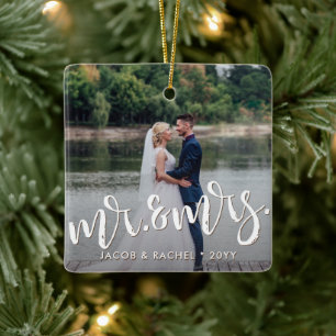Mr. & Mrs Distress Overlay Photo Wedding Keramisch Ornament