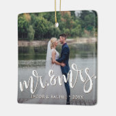 Mr. & Mrs Distress Overlay Photo Wedding Keramisch Ornament (Links)