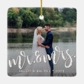 Mr. & Mrs Distress Overlay Photo Wedding Keramisch Ornament (Achterkant)
