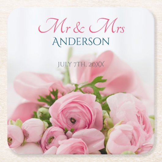 Mr & Mrs, DIY Achternaam, Datum & Foto Kartonnen Onderzetters (Voorkant)