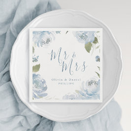 Mr & Mrs dusty blue waterverf floral bruiloft Servet