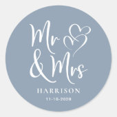 Mr Mrs Dusty Dusty Blue Wedding Ronde Sticker (Voorkant)