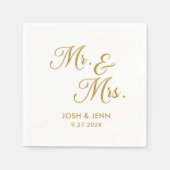 Mr & Mrs Eenvoudig Script Gouden Huwelijksservette Servet (Voorkant)