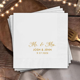 Mr & Mrs Eenvoudig Script Gouden Huwelijksservette Servet