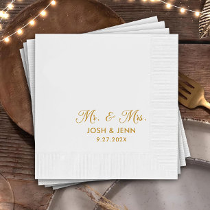 Mr & Mrs Eenvoudig Script Gouden Huwelijksservette Servet