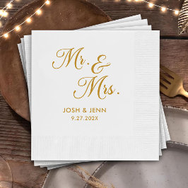 Mr & Mrs Eenvoudig Script Gouden Huwelijksservette Servet