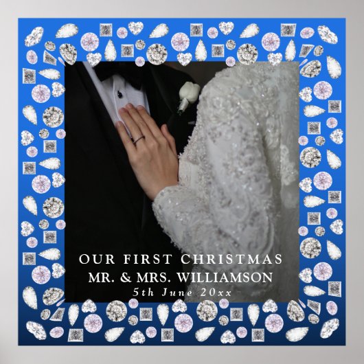 Mr Mrs Eerste kerstfoto Huwelijk vierkant Sticker Poster (Voorkant)