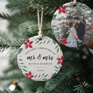 Mr. & Mrs.   Eerste kerstfoto met huwelijk Keramisch Ornament