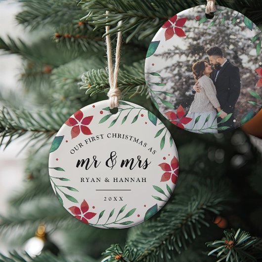 Mr. & Mrs. | Eerste kerstfoto met huwelijk Keramisch Ornament