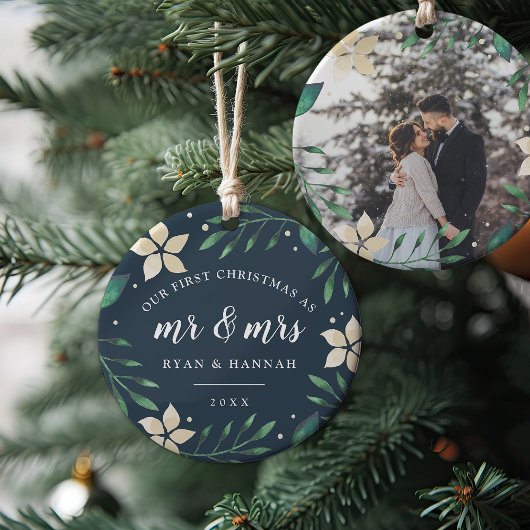 Mr. & Mrs. | Eerste kerstfoto met huwelijk Keramisch Ornament
