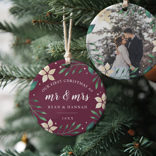Mr. & Mrs.   Eerste kerstfoto met huwelijk Keramisch Ornament