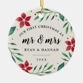 Mr. & Mrs. | Eerste kerstfoto met huwelijk Keramisch Ornament (Voorkant)