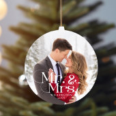 Mr & Mrs Eerste Kerstmis Getrouwd Foto Keramisch Ornament