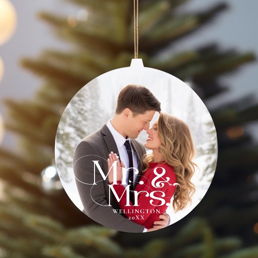 Mr & Mrs Eerste Kerstmis Getrouwd Foto Keramisch Ornament