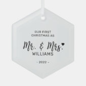 Mr. Mrs. Eerste Kerstmis. Glas Ornament (Voorkant)