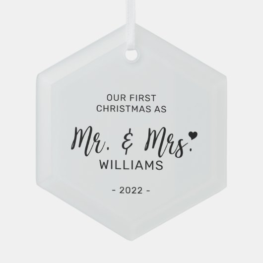 Mr. Mrs. Eerste Kerstmis. Glas Ornament (Voorkant)