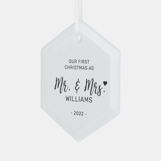 Mr. Mrs. Eerste Kerstmis. Glas Ornament (Voorkant links)