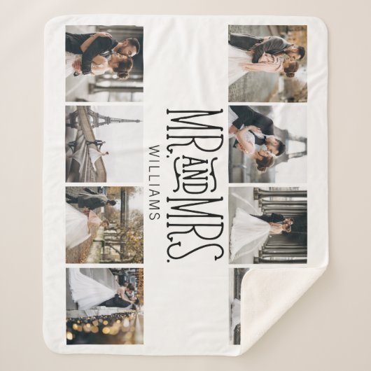 Mr. & Mrs Eight Photo Hand Lettered Custom Sherpa Deken (Voorkant)