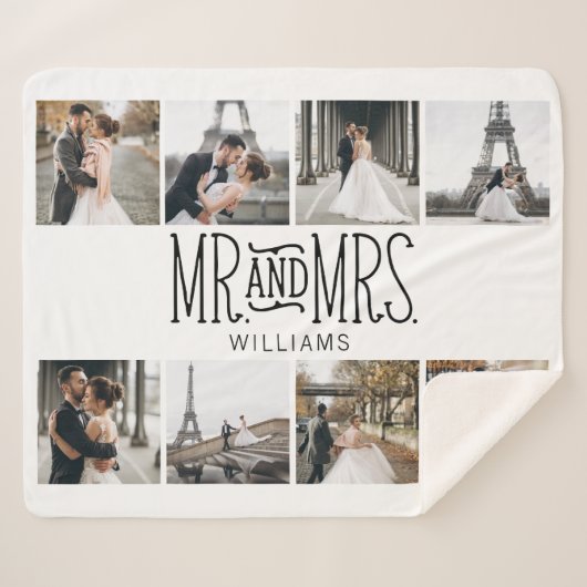 Mr. & Mrs Eight Photo Hand Lettered Custom Sherpa Deken (Voorkant (horizontaal))