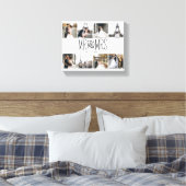 Mr. & Mrs Eight Photo Hand Lettered Monogram Canvas Afdruk (Insitu (Slaapkamer))