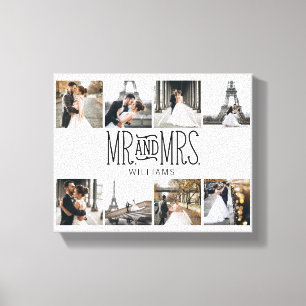 Mr. & Mrs Eight Photo Hand Lettered Monogram Canvas Afdruk