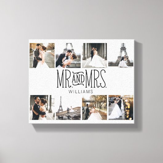 Mr. & Mrs Eight Photo Hand Lettered Monogram Canvas Afdruk (Voorkant)