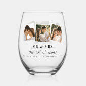 Mr & Mrs Elegant 3 foto bruid bruidegom bruiloft Wijnglas Zonder Voet (Voorkant)