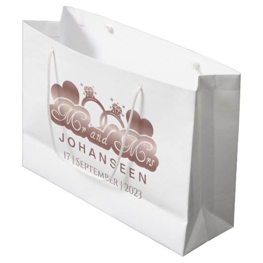 Mr & Mrs Elegant Classic Roos Goudfolie Passen get Groot Cadeauzakje (Voorkant Gekanteld)