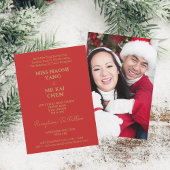 Mr & Mrs Elegant Goud Script Rode bruiloft Kaart