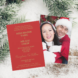 Mr & Mrs Elegant Goud Script Rode bruiloft Kaart