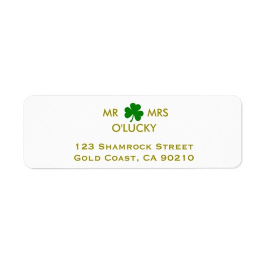 MR & MRS. Elegant Irish Shamrock Label Sjabloon (Voorkant)
