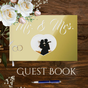 Mr Mrs Elegant Metallic Gold Photo Heart Wedding Gastenboek