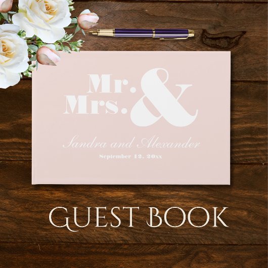 Mr Mrs Elegant Modern Minimal Blush Pink Wedding Gastenboek
