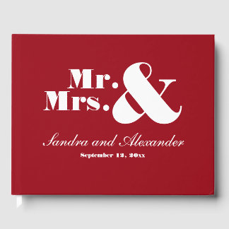 Mr Mrs Elegant Modern Minimal Classic Red Wedding Gastenboek