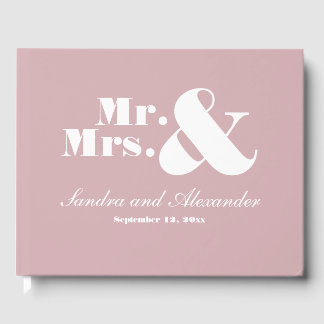Mr Mrs Elegant Modern Minimal Dusty Roos bruiloft Gastenboek