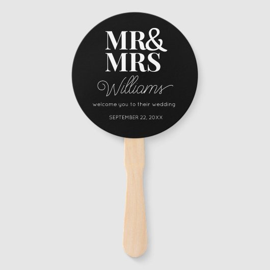 Mr & Mrs Elegant Modern Minimalistisch Huwelijkspr Handwaaier (Voorkant)