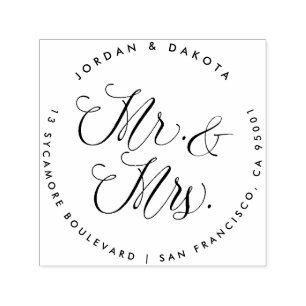 Mr & Mrs Elegant Script Bruiloft Retouradres Zelfinktende Stempel