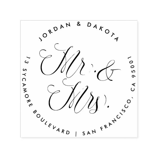Mr & Mrs Elegant Script Bruiloft Retouradres Zelfinktende Stempel (Design)