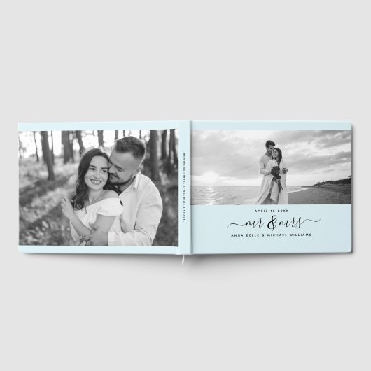 Mr & Mrs Elegant Script Lichtblauw Fotobruiloft Gastenboek (Volledig)