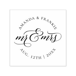 Mr & Mrs | Elegant Script trouwdatum & namen Zelfinktende Stempel