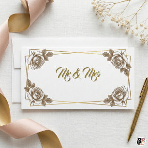 Mr & Mrs Elegante Gouden Geometrische Vintage Bloe Feestdagenkaart