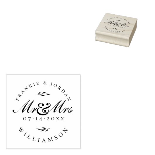 Mr & Mrs | Elegante kalligrafie script trouwdatum Rubberstempel (Gestempeld)