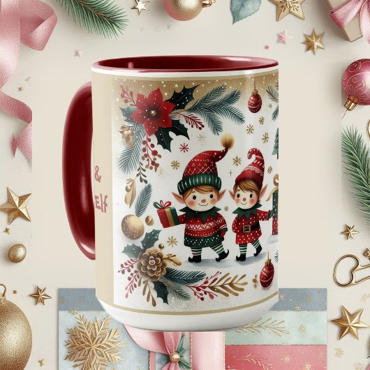 Mr & Mrs Elf Vrolijk Kerstfeest Poinsettia Botanic Mok